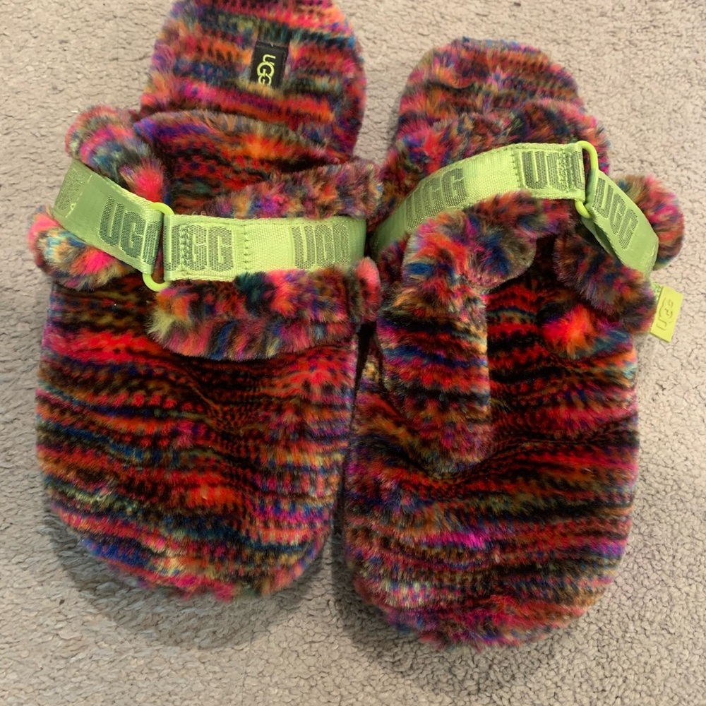UGG Multicolor Slippers with Neon Green Strap